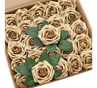 D-Seven Artificial Flower 25pcs Gold Foam Fake Roses with Stem for DIY Wedding Bouquets Floral Arrangements Wedding Flower Bridal Shower Party Home De