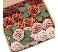 D-Seven Artificial Flower 25pcs Terracotta Ombre Colors Fake Roses with Stem for DIY Wedding Bouquets Floral Arrangements Table Flower Bridal Shower Party Home Decor