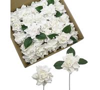 D-Seven Artificial Flowers 25pcs Gardenia Flowers with Stem for Wedding Flowers Centerpieces Bridal Shower Baby Shower Decorations DIY Wedding Bouquets Party Home Decor (White)