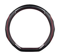 D-Shape Car Steering Wheel Cover for 15 in / 38 cm Wheels, Black & Red, Microfiber Leather, Carbon Fiber Texture, Breathable, Universal Fit, Easy to Install