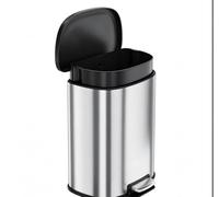 D-Shape Step-On Trash Can - 13.2 Gallon/50L Stainless Steel & Plastic | Removable inner bucket with handle, Soft-Close Lid, Removable Inner Basket, Pedal Design for Kitchen & Dining Room Recycling