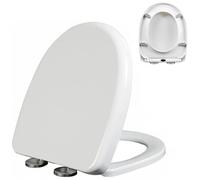 D Shape Toilet Seat Soft Close, White Toilet Seats Cover with Quick Release for Easy Cleaning, Adjustable Stainless Hinges, Simple Top Fixing, Durable PP Material Loo Lid, 02E - 42x34cm