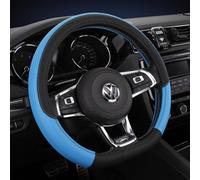 D Shaped Steering Wheel Cover, Breathable PU Leather Microfiber Sport Style Anti-Slip Flat Bottom Car Steering Wheel Protector Cover Fit 14.5-15 Inch, For Men Women (Blue)