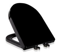 D Shaped Toilet Seat with Quick Rase Hinges Easy Install, Clean & Slow Close 360° Adjustable Hinge Durable Black PP Material Elongated Design for Comfort