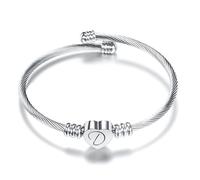 D Silver Love Heart Initial Letter Alphabet Name Cuff Bracelet Open Bangle Adjustable Jewellery Gift For Daughter Sisters Friends Mum Birthday Compatible With Pandora Clip Charm