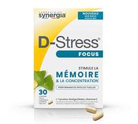 D-STRESS FOCUS 30 tablets | L-Tyrosine, Ginkgo biloba and Vitamin C | Stimulates memory and concentration | Vegan, Gluten free, Soy free, GMO free | Origin France | Laboratoire SYNERGIA