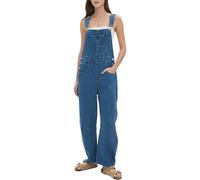 D-Sun Women's Striped Bib Overall Barrel Casual Tapered Overall Pants Wide Leg Adjustable Straps Stretch Jumpsuits, Jean Blue, Medium
