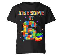 D&T Awesome At Building Blocks Personalised Bricks Theme Party Gift Kids T Shirt#AS Black 5 Years