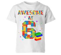 D&T Awesome At Building Blocks Personalised Bricks Theme Party Gift Kids T Shirt#AS White 4 Years