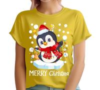 D&T Christmas Penguin T-Shirt - Women's Funny Graphic Tee Winter Apparel #MC Ladies 2XL Sunflower