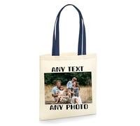 D&T Custom Reusable Cotton Tote Bag - Add Your Text or Design | Eco-Conscious Gift for Birthdays, Weddings & More Natural French Navy