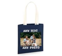 D&T Custom Reusable Cotton Tote Bag - Add Your Text or Design | Eco-Conscious Gift for Birthdays, Weddings & More French Navy Natural