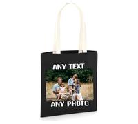 D&T Custom Reusable Cotton Tote Bag - Add Your Text or Design | Eco-Conscious Gift for Birthdays, Weddings & More Black Natural