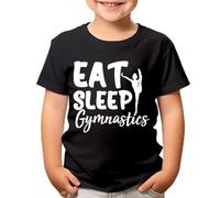 D&T Eat Sleep Gymnastics T-Shirt for Kids Fun and Comfortable Athletic Apparel Ideal for Young Gymnasts and Fans of The Sport #T490 Black 7-8 Years