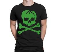 D&T Green Skull & Crossbones Glow in The Dark T-Shirt for Men & Women Soft Cotton Graphic Tee, Ideal for Casual Wear & Gifts #T542 Design 2 Black XL