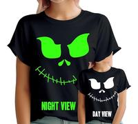 D&T Halloween Pumpkin Glow in The Dark Womens T Shirts for Men Women Kids | Glowing Green Eyes & Stitched Smile Perfect for Halloween Breathable Cotton Black XL
