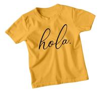 D&T Hello in Different Language Spanish Kids T-Shirt | Childrens Boys Girls Graphic Tee | Cute Greeting Gift School, Birthday, Holiday Outfit 12-13 Years Sunflower