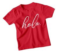 D&T Hello in Different Language Spanish Kids T-Shirt | Childrens Boys Girls Graphic Tee | Cute Greeting Gift School, Birthday, Holiday Outfit 9-11 Years Red