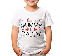D&T I Love My Mummy & Daddy Kids T-Shirt Playful Design Perfect for Family Celebrations and Birthdays #T490 White 12-14 Years