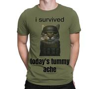 D&T I Survived Todays Tummy Ache Funny Army Cat Meme Mens Womens T-Shirts Top #TA-12 Military Green L