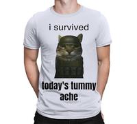 D&T I Survived Todays Tummy Ache Funny Army Cat Meme Mens Womens T-Shirts Top #TA-12 White S