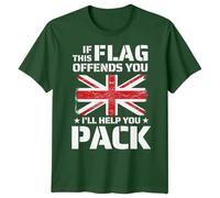 D&T If This Flag Offends You Ill Help You Pack Mens Graphic Tee British Pride National Pride Union Jack T-Shirt 2XL Bottle Green