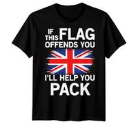 D&T If This Flag Offends You Union Jack T-Shirt British Pride UK Flag Family Shirts Great Britain Men Women Kids Graphic Tee Unisex Medium Black
