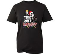 D&T is This Jolly Enough Cat T-Shirt, Funny Santa Cap Christmas Ugly Xmas Gift Unisex Kids Adults Top Black XXL