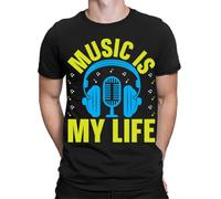 D&T Music is My Life Headphones Classic Musical Party Mens Womens T-Shirts #TA-89 Black M