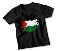 D&T Palestine Flag Distressed Graphic National Flags Culture Unisex Kids T-Shirt Patriotic Heritage Design 7-8 Years Black