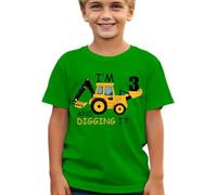 D&T Personalised 3Rd Birthday Digger T-Shirt for Boys Custom Name & Age Construction Theme Shirt #TA-195 3-4 Years Irish Green