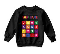 D&T Personalised Calculator Numbers Education Kids Sweatshirt Custom Name Learning Graphic Unisex Childrens Jumper 5-6 Years Black