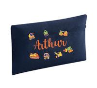 D&T Personalised Construction Vehicle Transportation Pencil Case for Boys Kids Student Stationery Pen Pouch French Navy