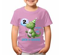 D&T Personalised Dinosaur Birthday T-Shirt for Kids Custom Name & Age Perfect for 2Nd Birthday Celebrations Adorable Dinosaur Design #TA-195 Light Pink 2-3 Years