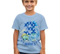 D&T Personalised Dinosaur T-Shirt for Kids 3rd Birthday Gift Fun and Colorful Design Soft Cotton Top for Boys and Girls #TA-195 3-4 Years Light Blue