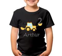 D&T Personalised Excavator T-Shirt for Boys Custom Name & Age for 2 Year Olds Soft Cotton Birthday Apparel #TA-195 9-11 Years Black