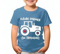 D&T Personalised Future Farmer Kids T-Shirt Cartoon Tractor Custom Name Perfect for Boys and Girls #TA-195 Light Blue 3-4 Years