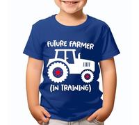 D&T Personalised Future Farmer Kids T-Shirt Cartoon Tractor Custom Name Perfect for Boys and Girls #TA-195 Royal 9-11 Years