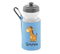 D&T Personalised Giraffe Animals Water Bottle For Boys Kids, Reusable Hydration Drink Bottle With Carrier, School Sports Activities Sky Blue