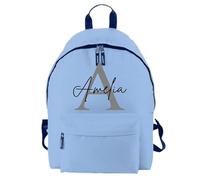 D&T Personalised Kids Backpack for Girls and Boys: WaterProof Back to School, Customised with Monogrammed Initials & Names. A Unique Rucksack Ideal for School Children Sky Blue/French Navy O/S