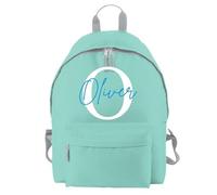 D&T Personalised Kids Backpack for Girls and Boys: WaterProof Back to School, Customised with Monogrammed Initials & Names. A Unique Rucksack Ideal for School Children Mint/Light Grey O/S