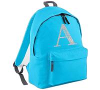 D&T Personalised Letter Initial Backpack For Kids Girls Boys School Travel Bookbag Surf Blue/Graphite Grey