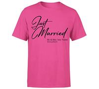 D&T Personalised Mr & Mrs Just Married for Wife Husband Matching Tshirt#Or#P1#A Heliconia M