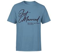 D&T Personalised Mr & Mrs Just Married for Wife Husband Matching Tshirt#Or#P1#A Indigo Blue XXL