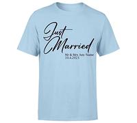 D&T Personalised Mr & Mrs Just Married for Wife Husband Matching Tshirt#Or#P1#A Light Blue XL