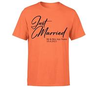 D&T Personalised Mr & Mrs Just Married for Wife Husband Matching Tshirt#Or#P1#A Orange XL