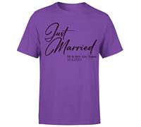 D&T Personalised Mr & Mrs Just Married for Wife Husband Matching Tshirt#Or#P1#A Purple M