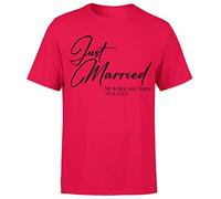 D&T Personalised Mr & Mrs Just Married for Wife Husband Matching Tshirt#Or#P1#A Red M