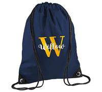 D&T Personalised Text Back To School Initial Kids Any Name Girls Boys Happy First Day At School Backpack Bag Back to School Supplies #BS#08 French Navy PE Bag