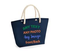 D&T Personalized Nautical Beach Bag - Custom Photo & Text Tote Bag - Perfect for Beach, Pool, Travel, Gifts for Her - French-Navy